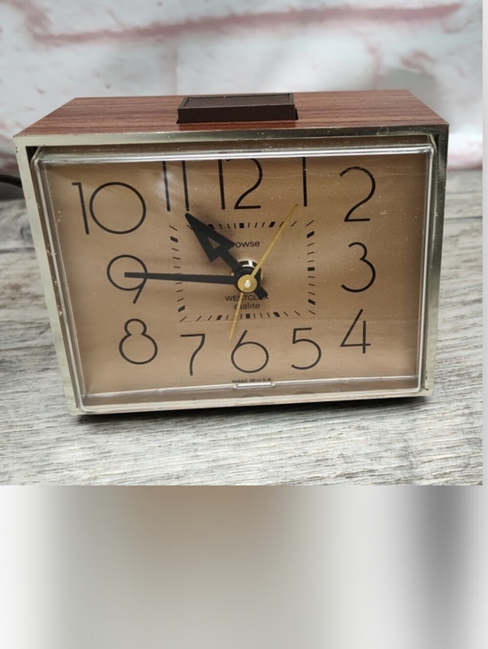 Vintage Westclox Dialite Drowse Alarm Clock Woodgrain USA Tested Working, Nice